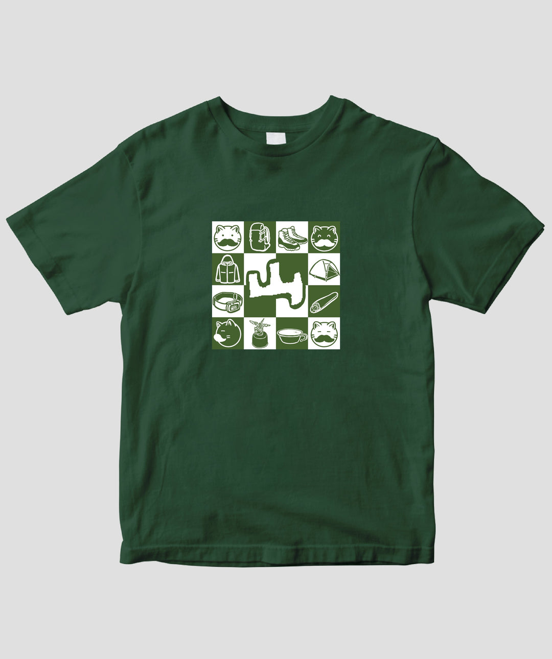 山*猫様 ともだち　　　と思われるブロンズ 登猫（とねこ）/ 山と猫と山道具・市松パターン A コットンT / 山と溪
