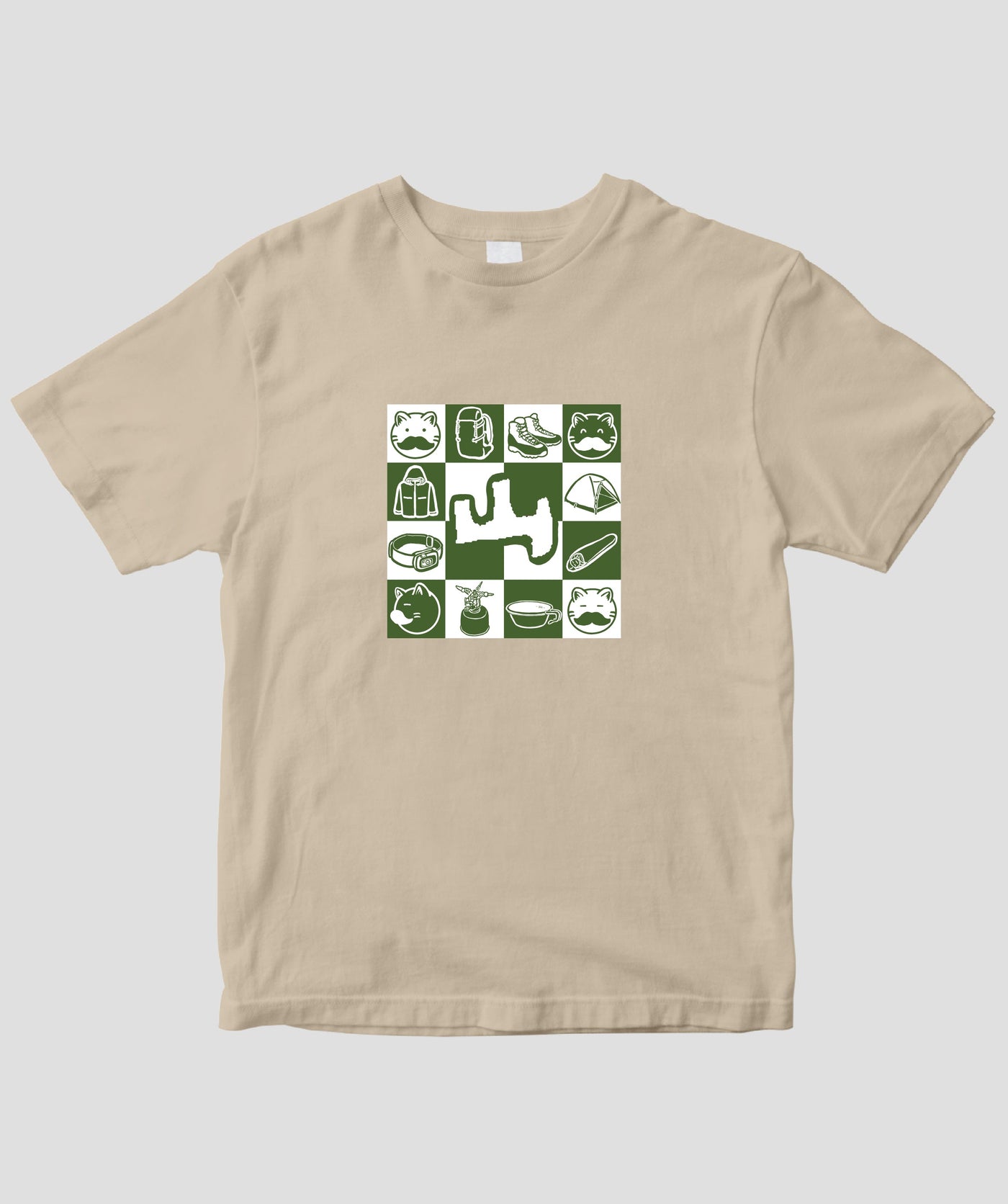 山*猫様 ともだち　　　と思われるブロンズ 登猫（とねこ）/ 山と猫と山道具・市松パターン A コットンT / 山と溪